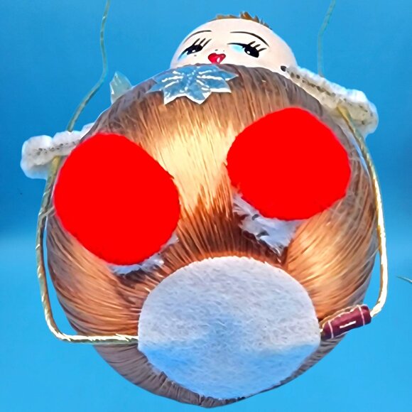 Vintage 1960s Pink Satin Ball Angel Ornament Foil Wings Spun Cotton Composite v2 - Picture 8 of 8